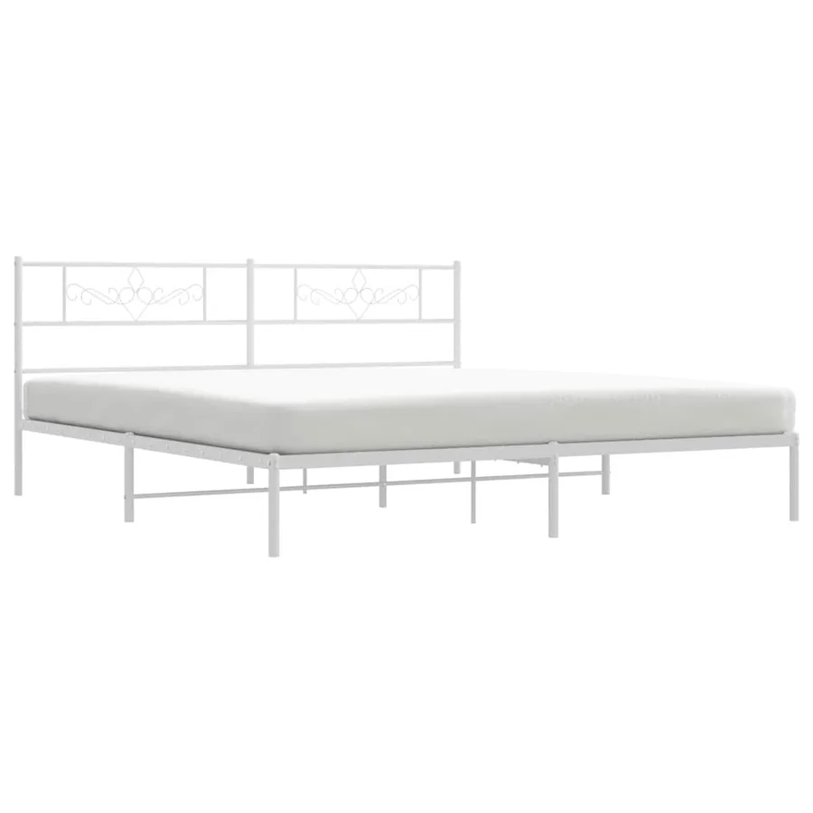 Cadre de lit métal sans matelas et tête de lit blanc 193x203 cm - 5