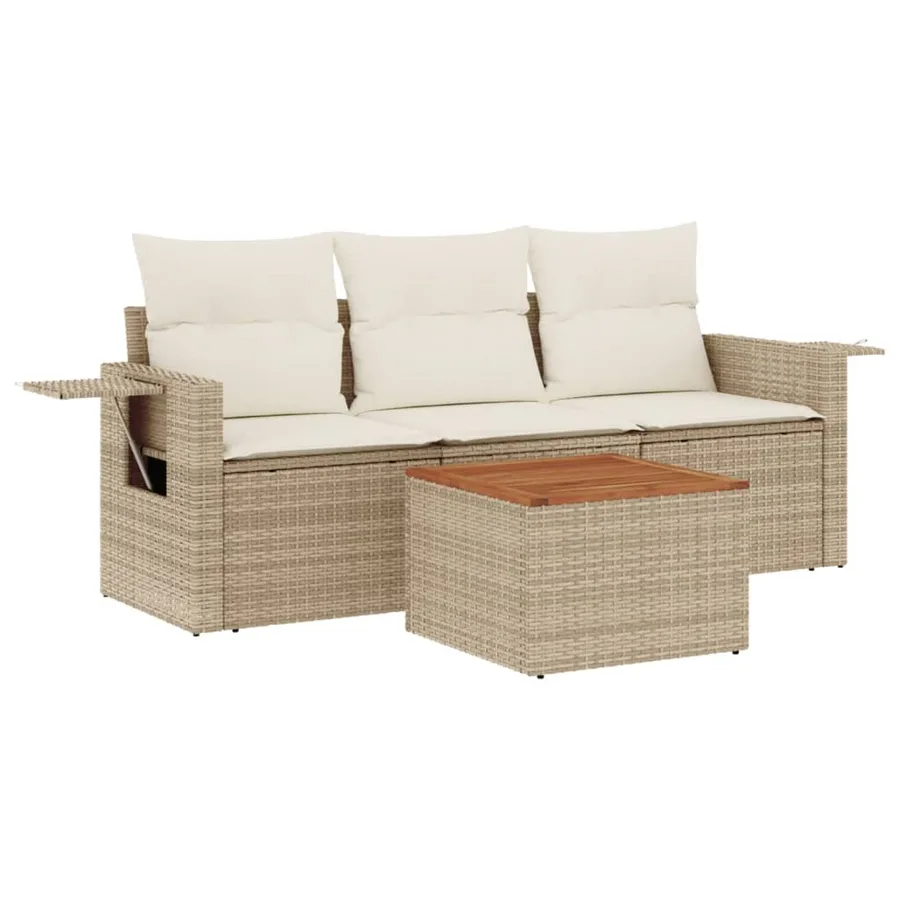 Salon de jardin avec coussins 4 pcs beige résine tressée - 2