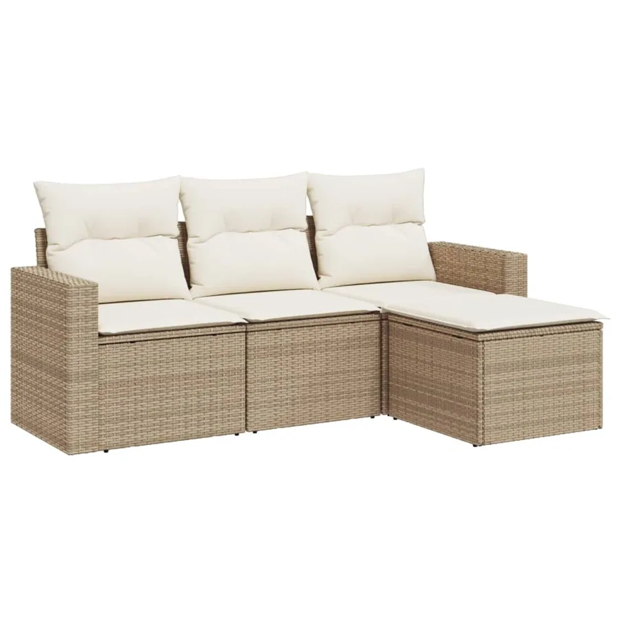 Salon de jardin avec coussins 4 pcs beige résine tressée - 2