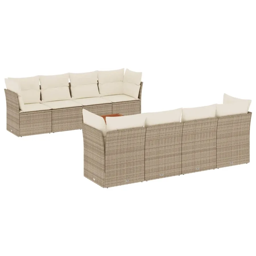 Salon de jardin avec coussins 9 pcs beige résine tressée - 2