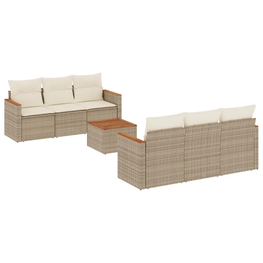 Salon de jardin avec coussins 7 pcs beige résine tressée - 2