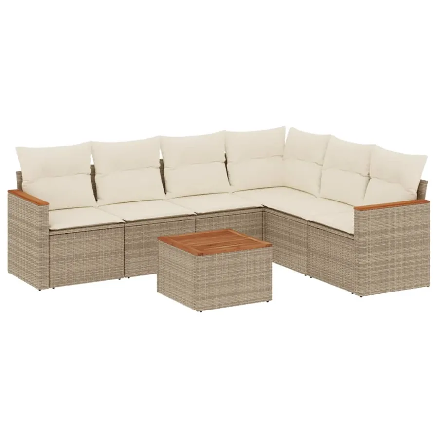 Salon de jardin avec coussins 7 pcs beige résine tressée - 2