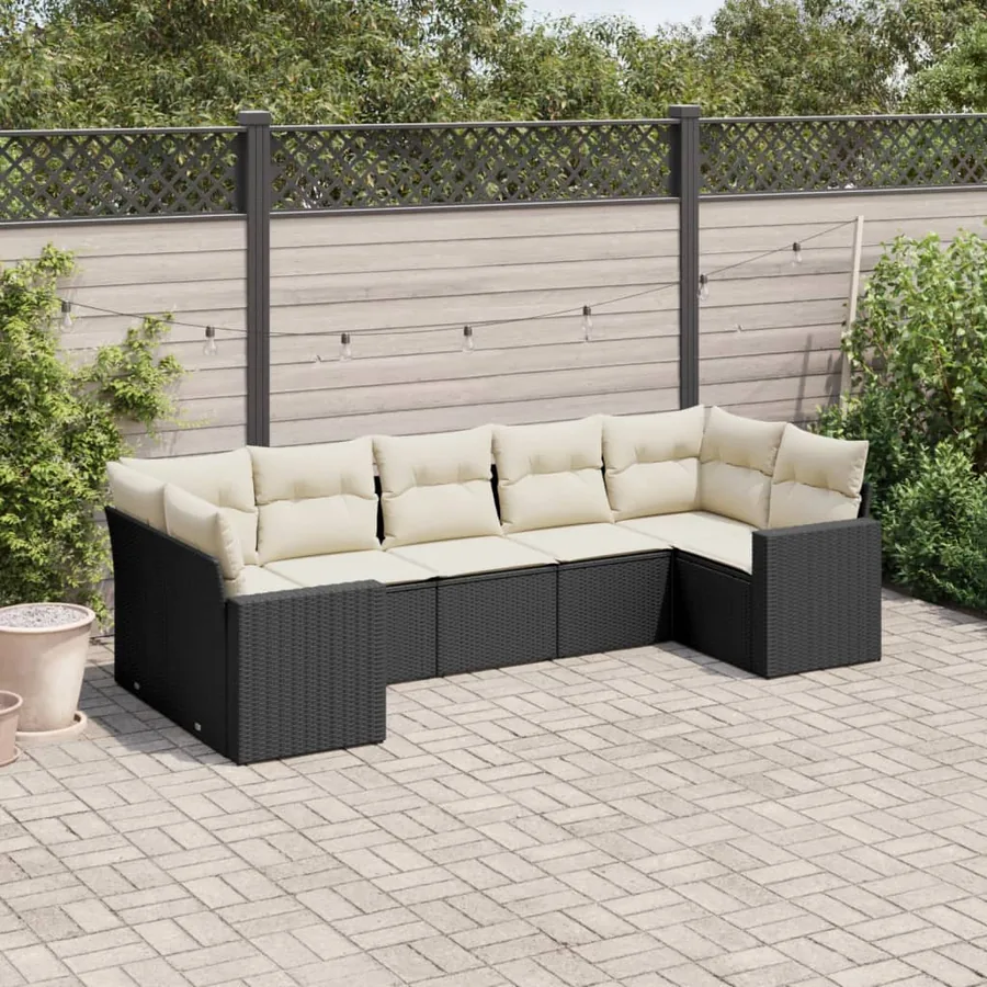 Salon de jardin 7 pcs avec coussins noir résine tressée 62 x 62 x 69 cm - 61,5 kg