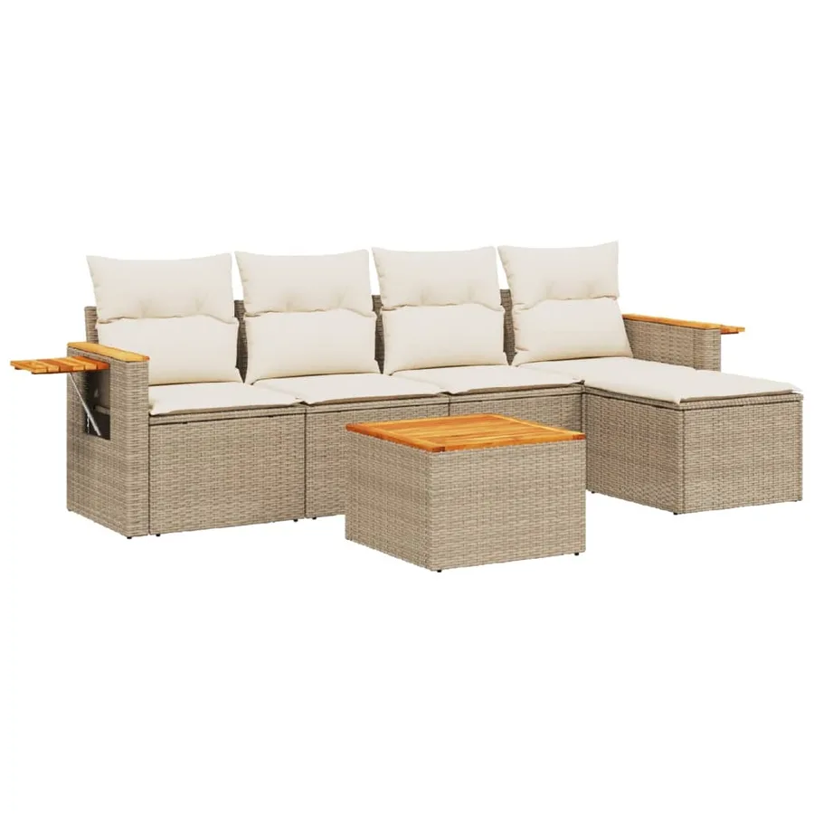 Salon de jardin avec coussins 6 pcs beige résine tressée - 2
