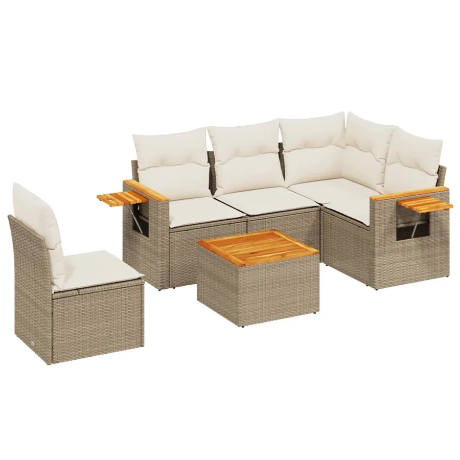 Salon de jardin avec coussins 6 pcs beige résine tressée - 2