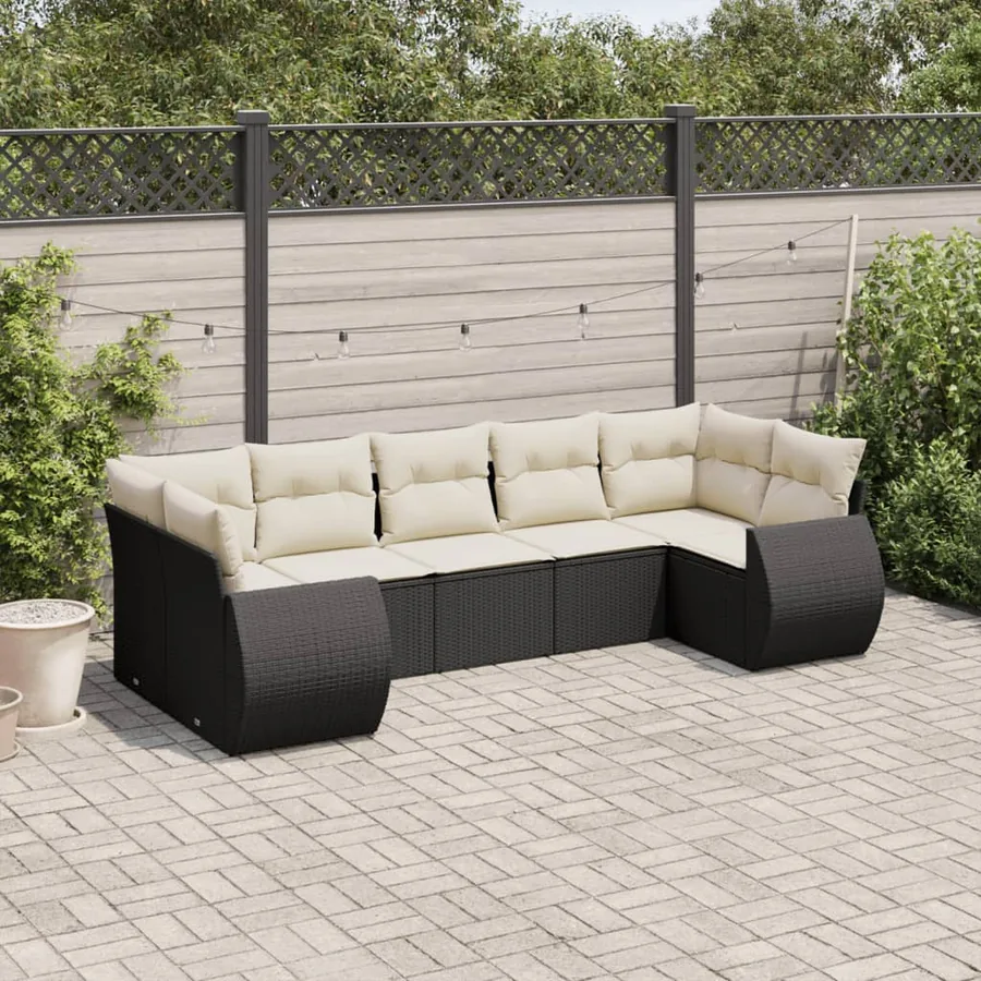 Salon de jardin 7 pcs avec coussins noir résine tressée 71 x 62 x 69 cm - 61,7 kg