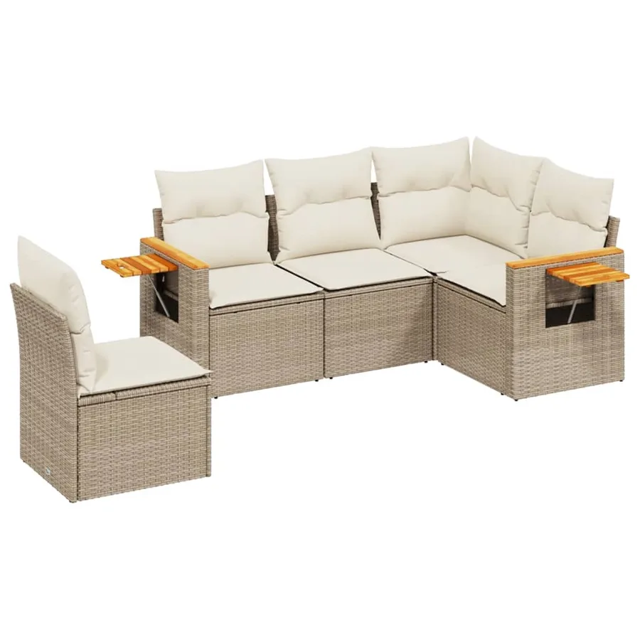 Salon de jardin avec coussins 5 pcs beige résine tressée - 2