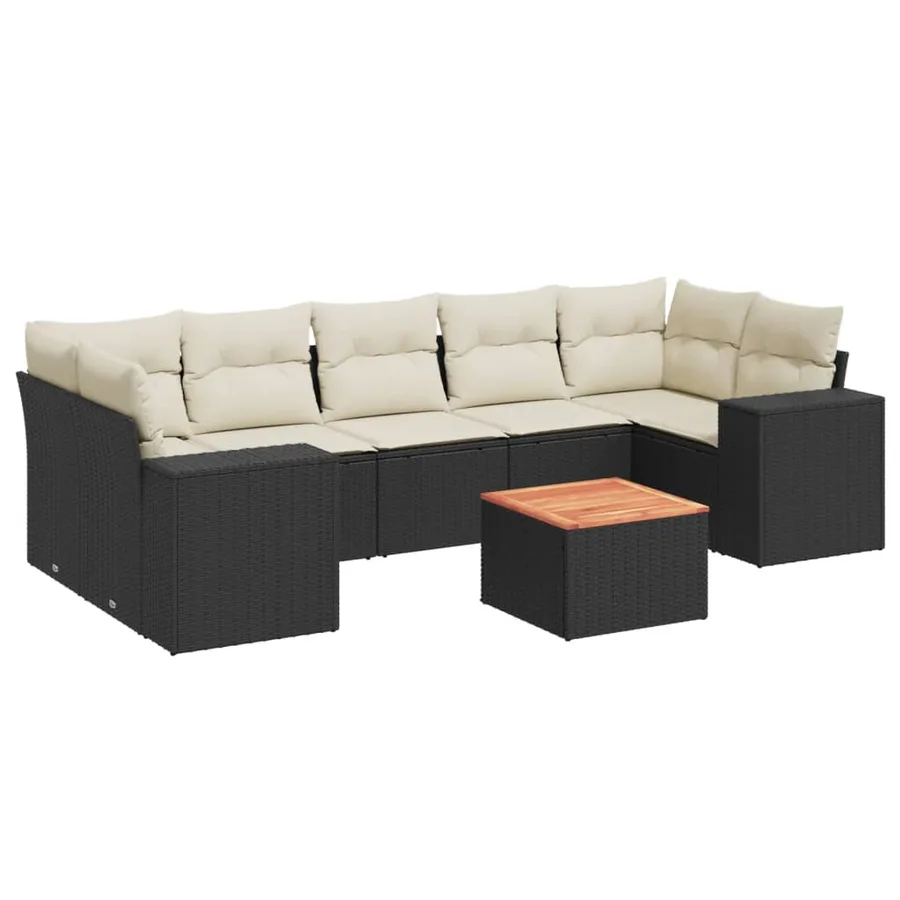 Salon de jardin 8 pcs avec coussins noir résine tressée - 2