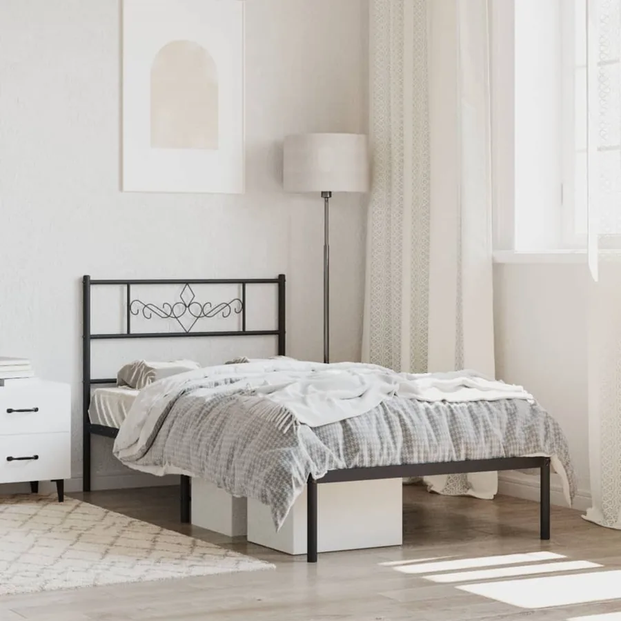 Cadre de lit métal sans matelas avec tête de lit noir 90x190 cm