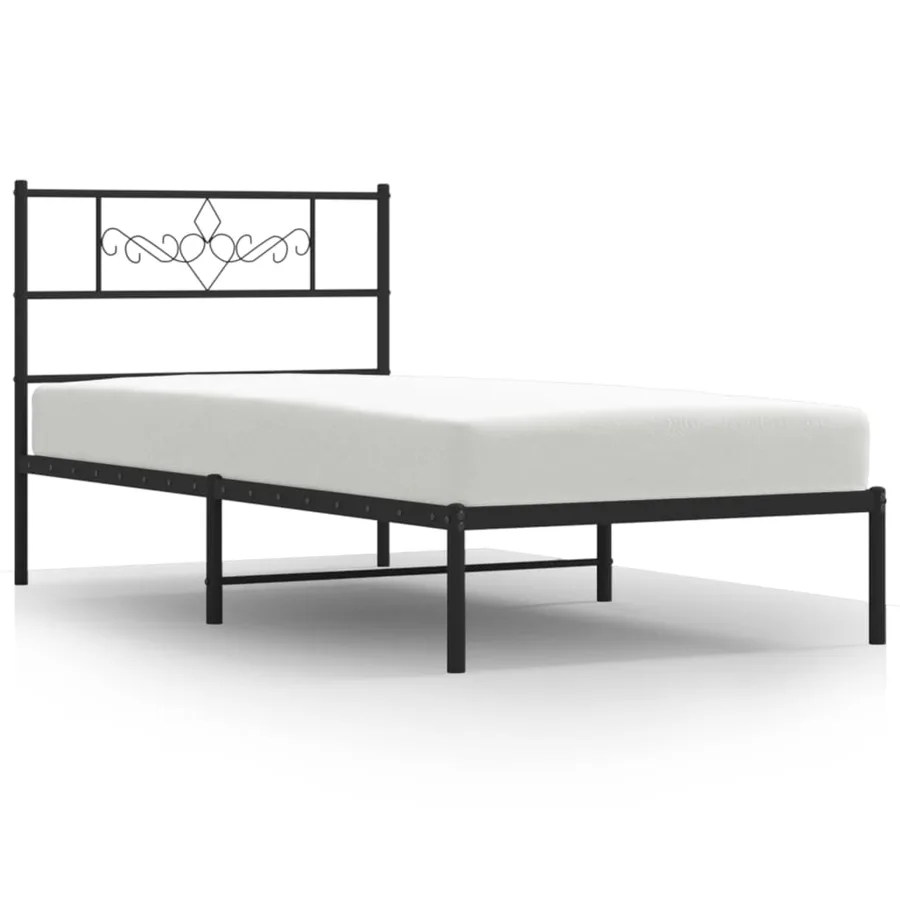 Cadre de lit métal sans matelas avec tête de lit noir 90x190 cm - 2