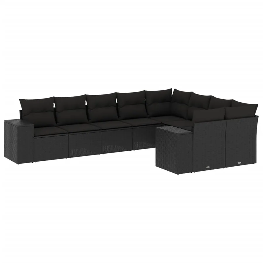 Salon de jardin 9 pcs avec coussins noir résine tressée - 2
