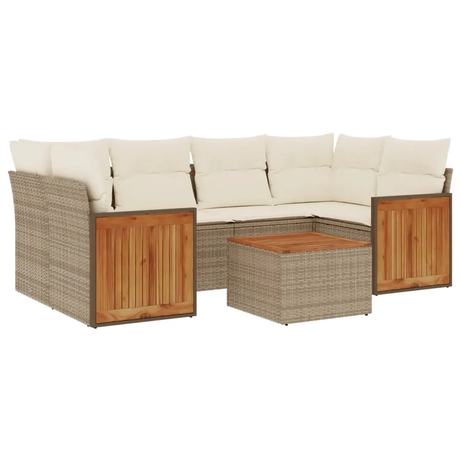 Salon de jardin avec coussins 7 pcs beige résine tressée - 2