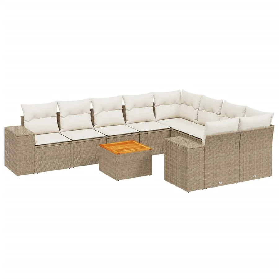 Salon de jardin avec coussins 10 pcs beige résine tressée - 2
