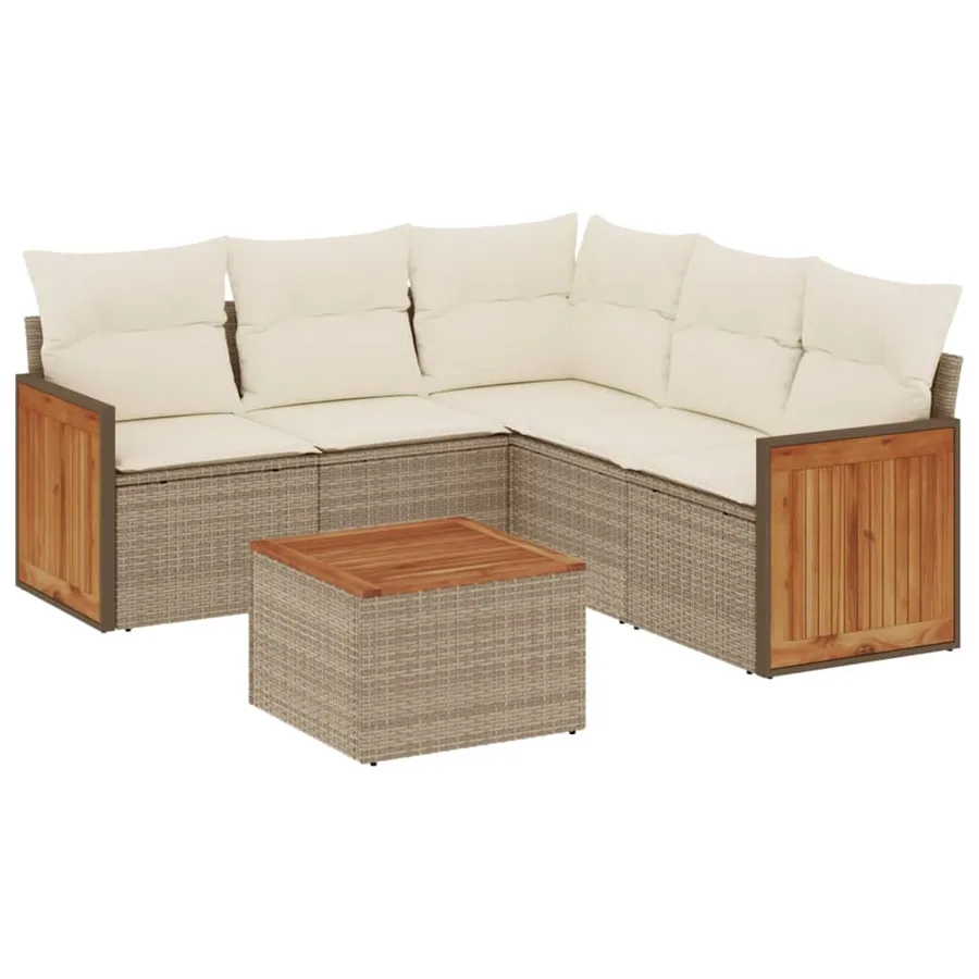 Salon de jardin avec coussins 6 pcs beige résine tressée - 2