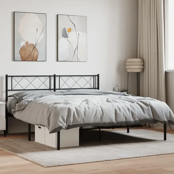 Cadre de lit métal sans matelas avec tête de lit noir 140x190cm