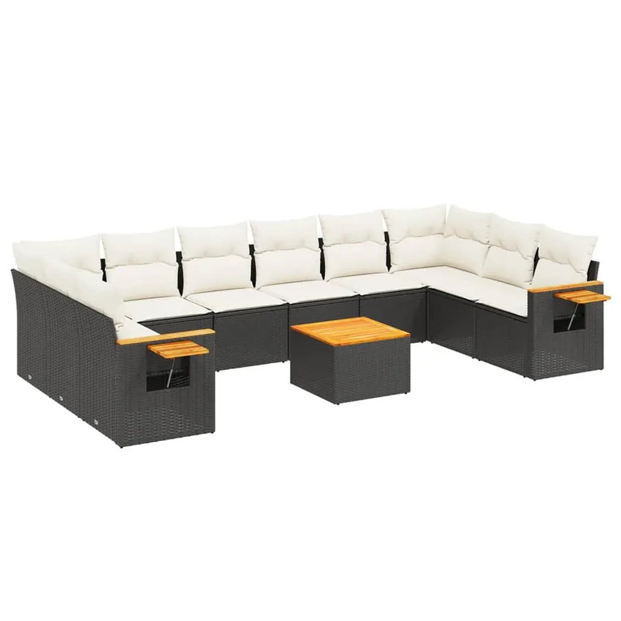 Salon de jardin 11 pcs avec coussins noir résine tressée - 2