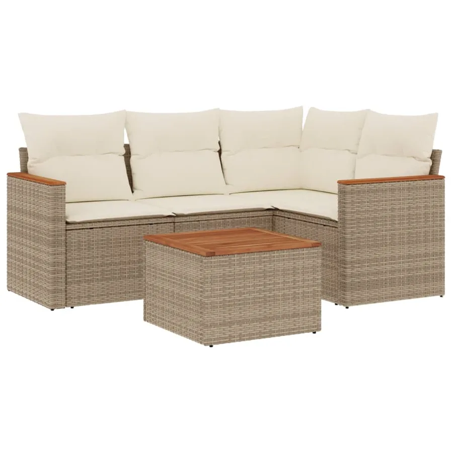 Salon de jardin avec coussins 5 pcs beige résine tressée - 2