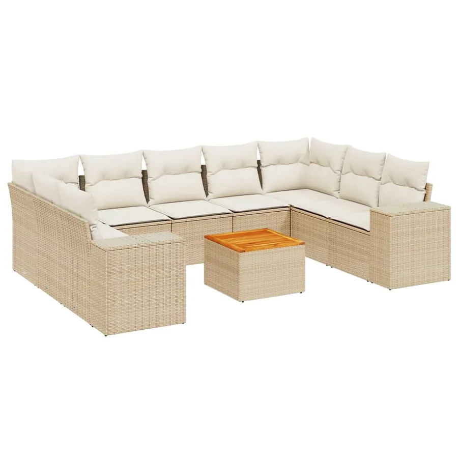 Salon de jardin avec coussins 10 pcs beige résine tressée - 2