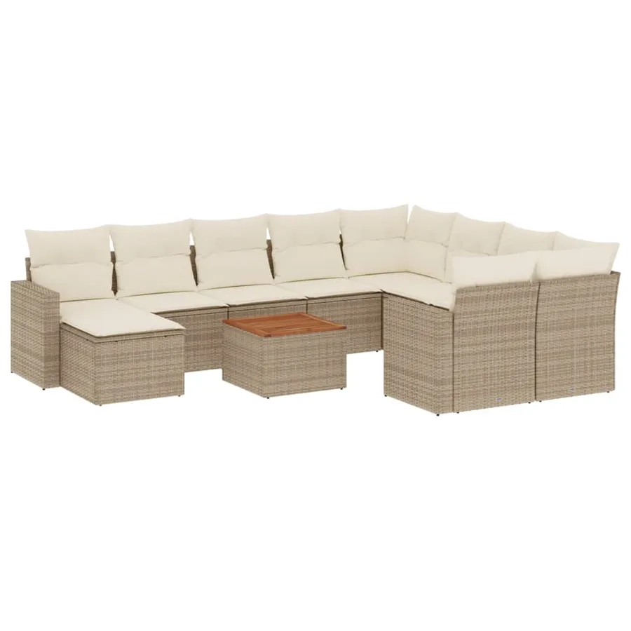 Salon de jardin 11 pcs avec coussins beige résine tressée - 2