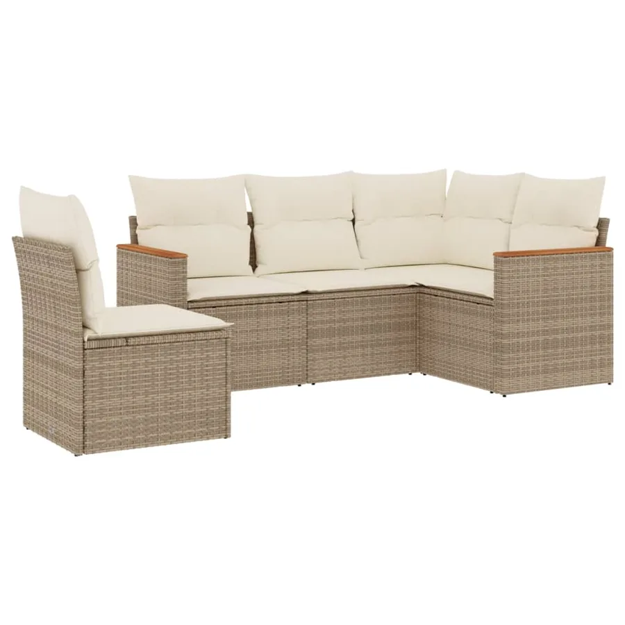 Salon de jardin avec coussins 5 pcs beige résine tressée - 2