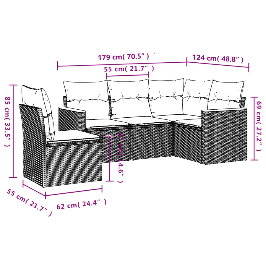 Salon de jardin avec coussins 5 pcs beige résine tressée - 3