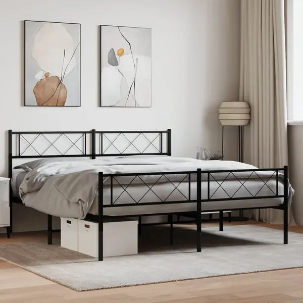 Cadre de lit métal sans matelas avec pied de lit noir 140x200cm