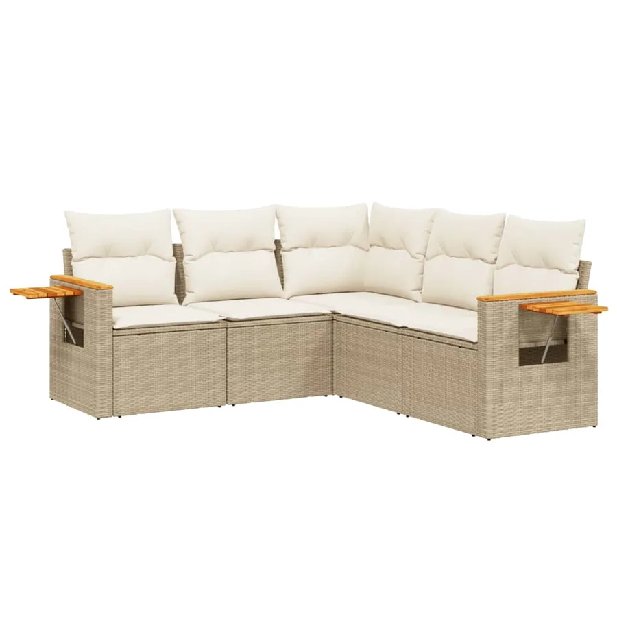 Salon de jardin avec coussins 5 pcs beige résine tressée - 2