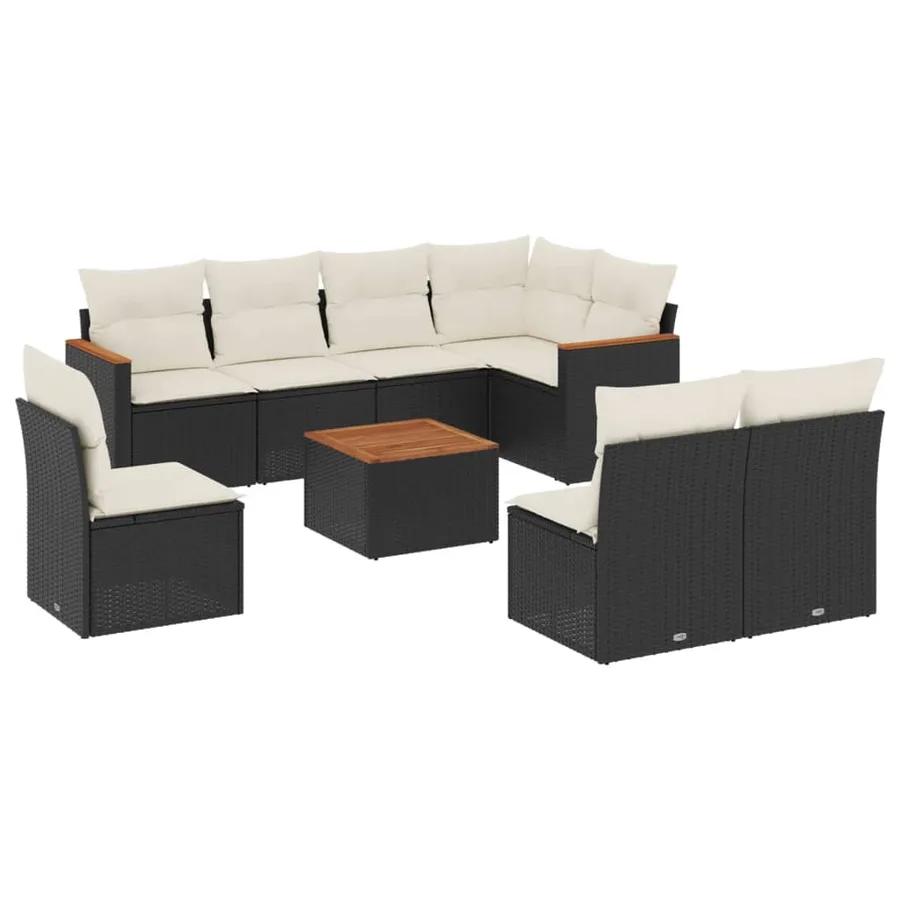 Salon de jardin 9 pcs avec coussins noir résine tressée - 2