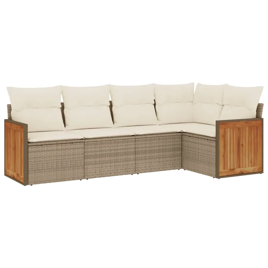 Salon de jardin avec coussins 5 pcs beige résine tressée - 2