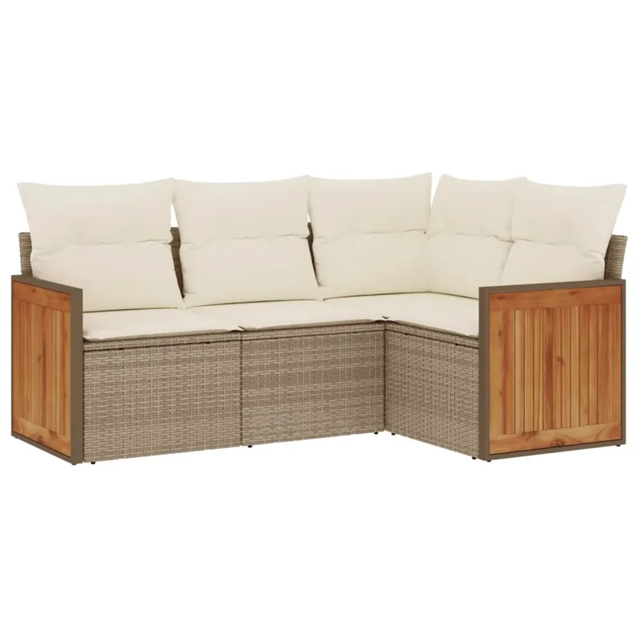 Salon de jardin avec coussins 4 pcs beige résine tressée - 2