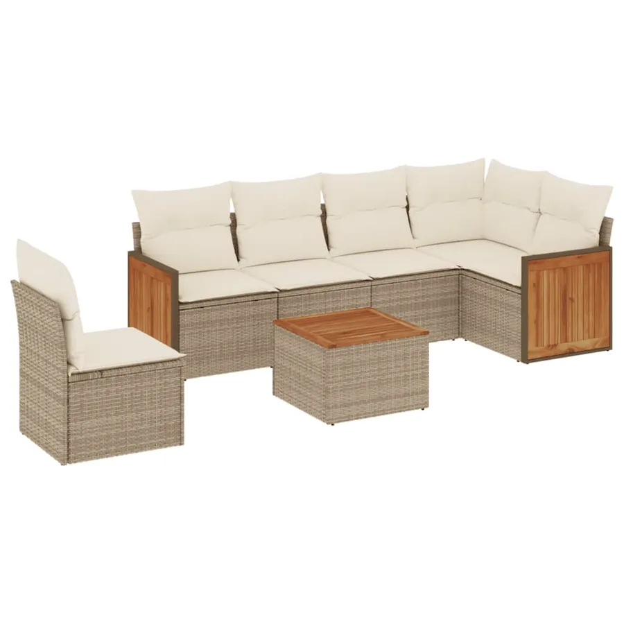 Salon de jardin avec coussins 7 pcs beige résine tressée - 2