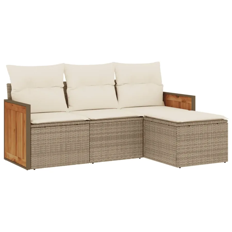 Salon de jardin avec coussins 4 pcs beige résine tressée - 2