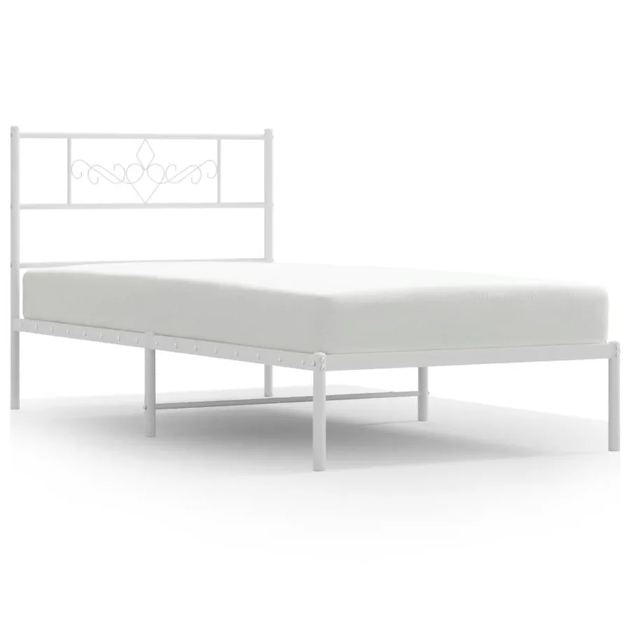 Cadre de lit métal sans matelas avec tête de lit blanc 90x190cm - 2