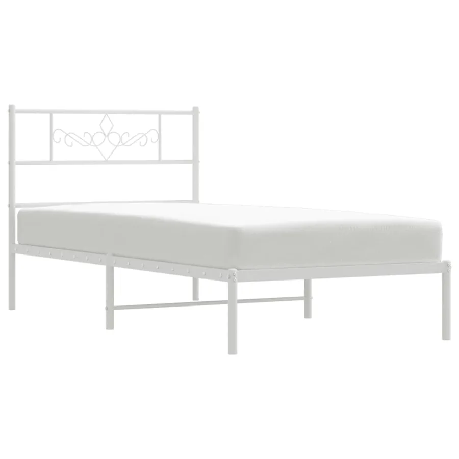 Cadre de lit métal sans matelas avec tête de lit blanc 90x190cm - 4
