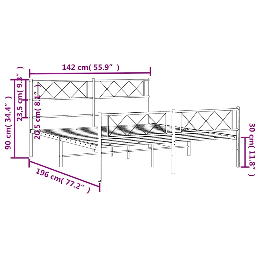 Cadre de lit métal sans matelas avec pied de lit noir 135x190cm - 10