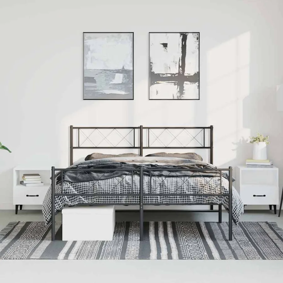 Cadre de lit métal sans matelas avec pied de lit noir 135x190cm - 3