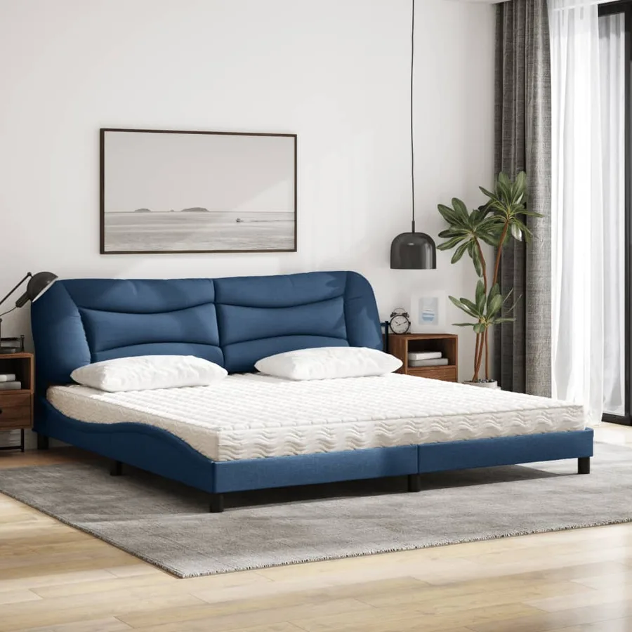Lit avec matelas Hvar bleu 200x200 cm tissu - 3