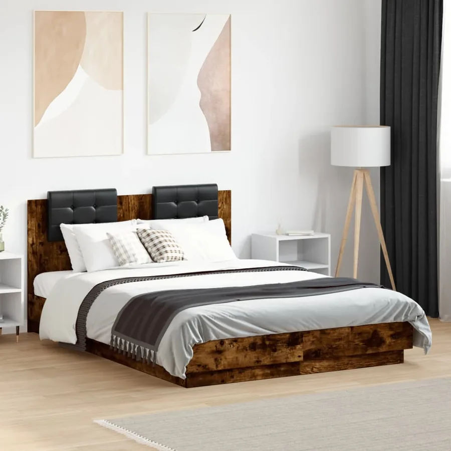 Cadre de lit avec LED sans matelas chêne fumé 140x190 cm