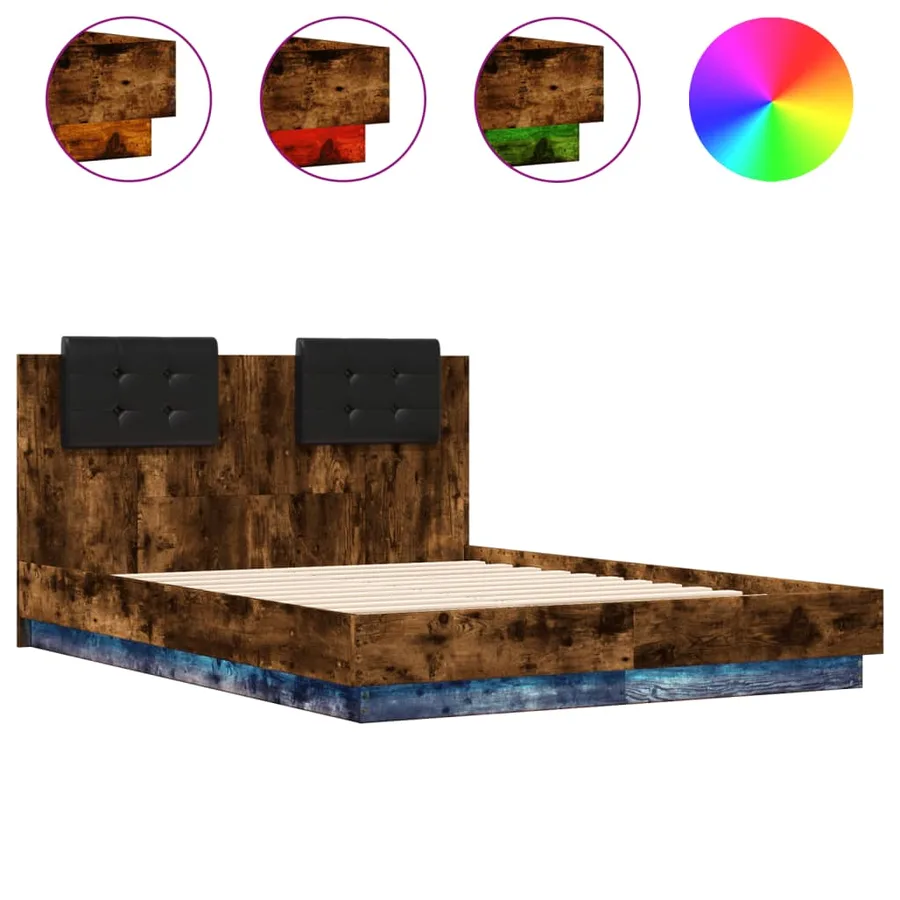 Cadre de lit avec LED sans matelas chêne fumé 140x190 cm - 2