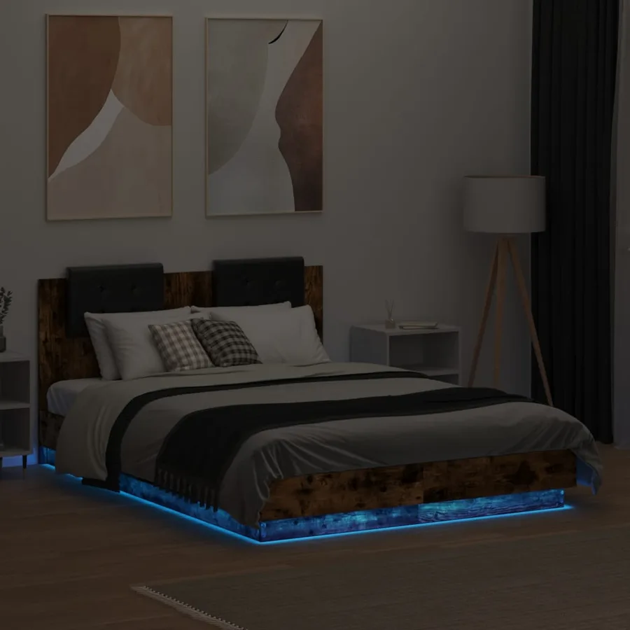 Cadre de lit avec LED sans matelas chêne fumé 140x190 cm - 4
