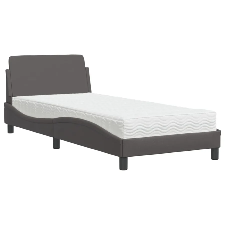 Lit avec matelas Dover gris 90x190 cm similicuir - 2