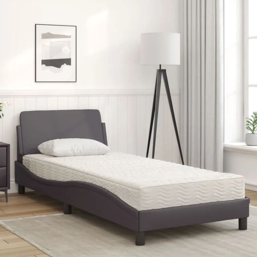Lit avec matelas Dover gris 90x190 cm similicuir - 3