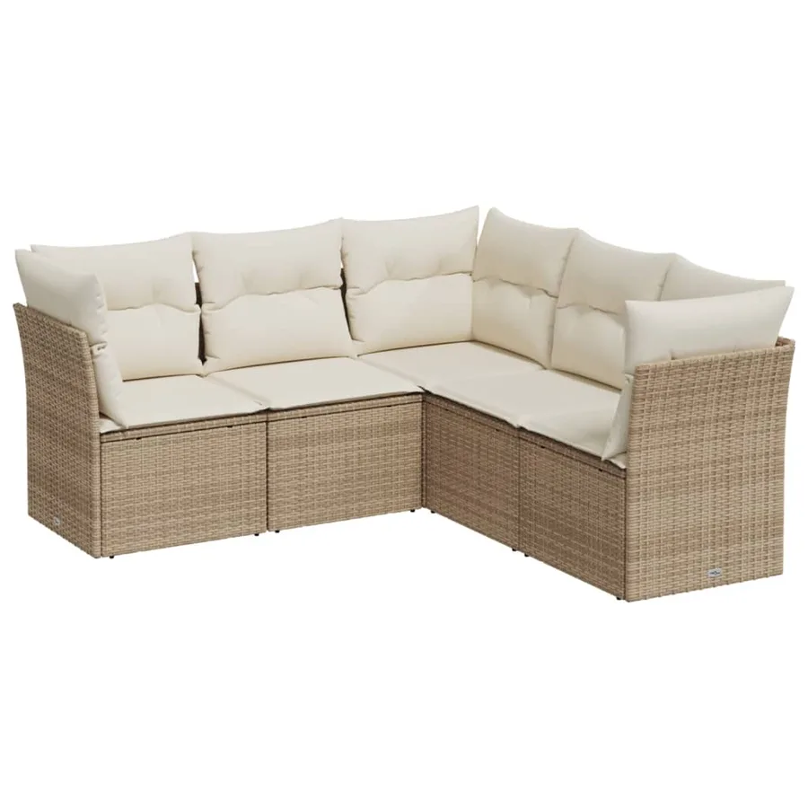Salon de jardin avec coussins 5 pcs beige résine tressée - 2