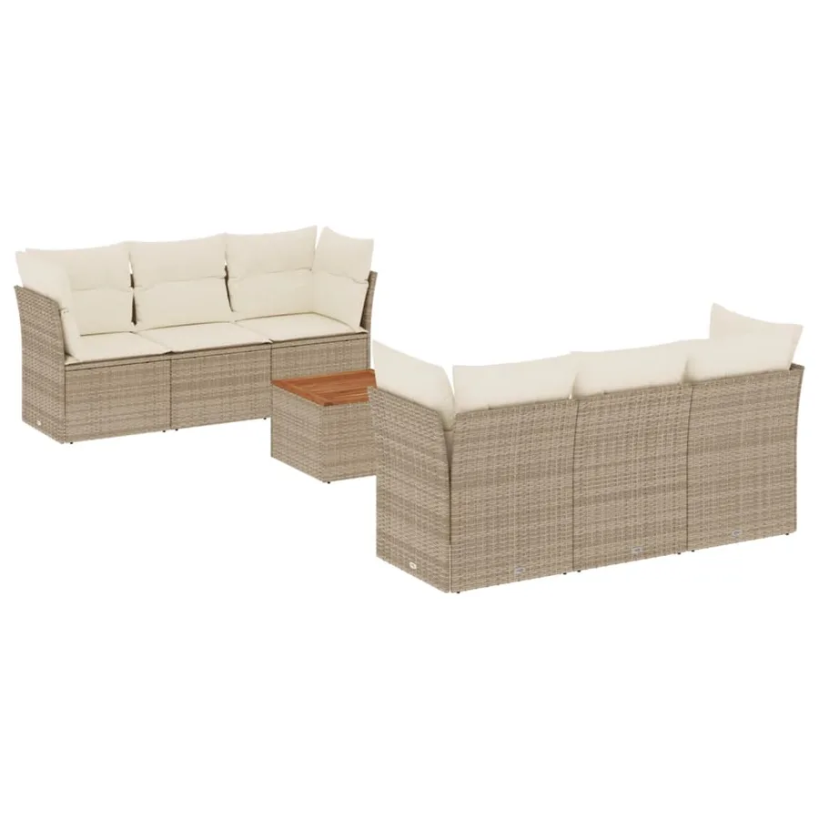 Salon de jardin avec coussins 7 pcs beige résine tressée - 2