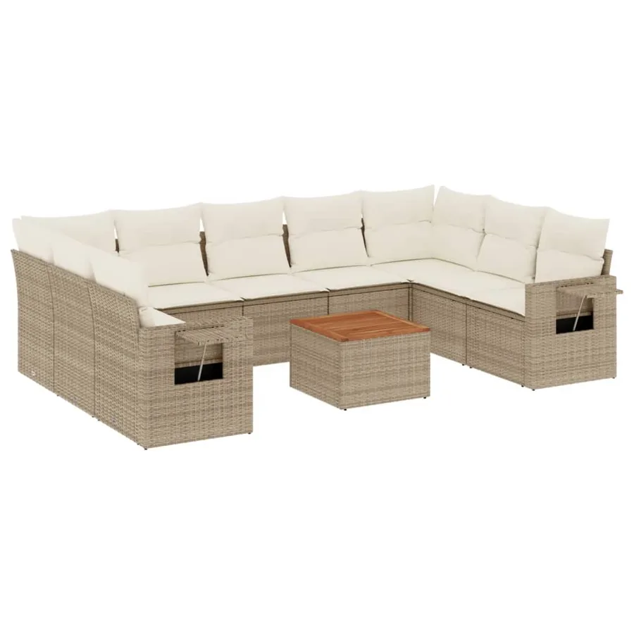 Salon de jardin avec coussins 10 pcs beige résine tressée - 2