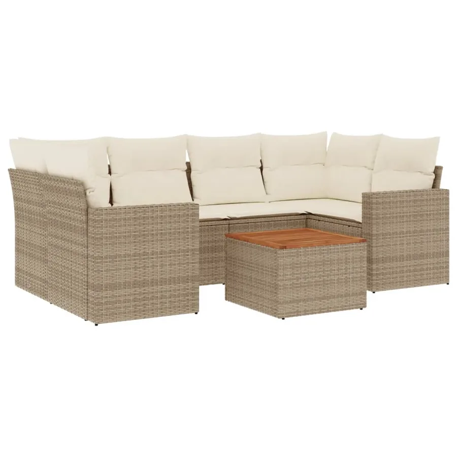 Salon de jardin avec coussins 7 pcs beige résine tressée - 2