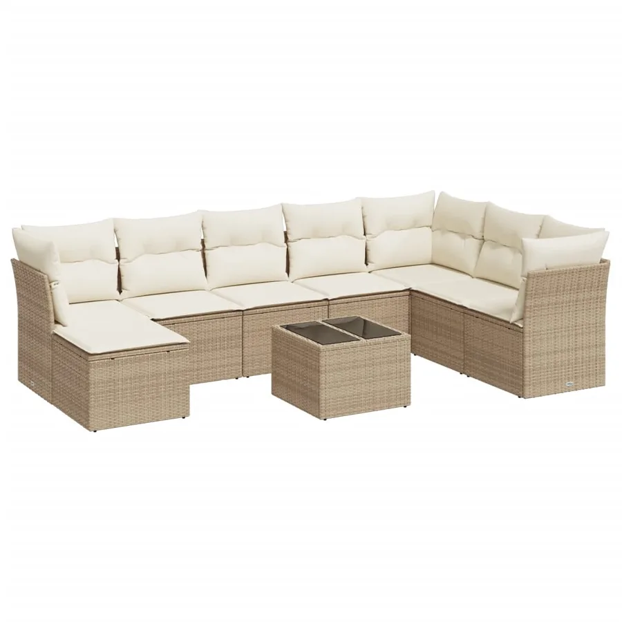 Salon de jardin avec coussins 9 pcs beige résine tressée - 2