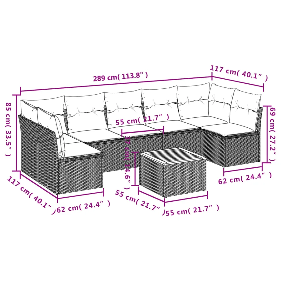 Salon de jardin avec coussins 8 pcs beige résine tressée - 10