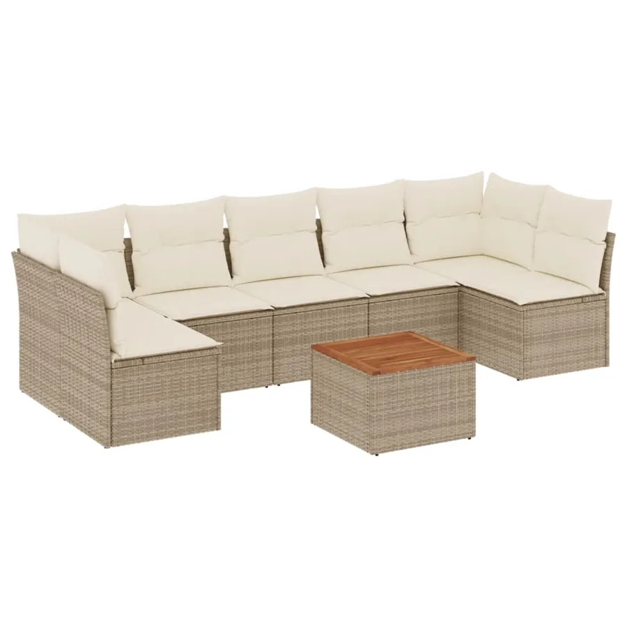 Salon de jardin avec coussins 8 pcs beige résine tressée - 2