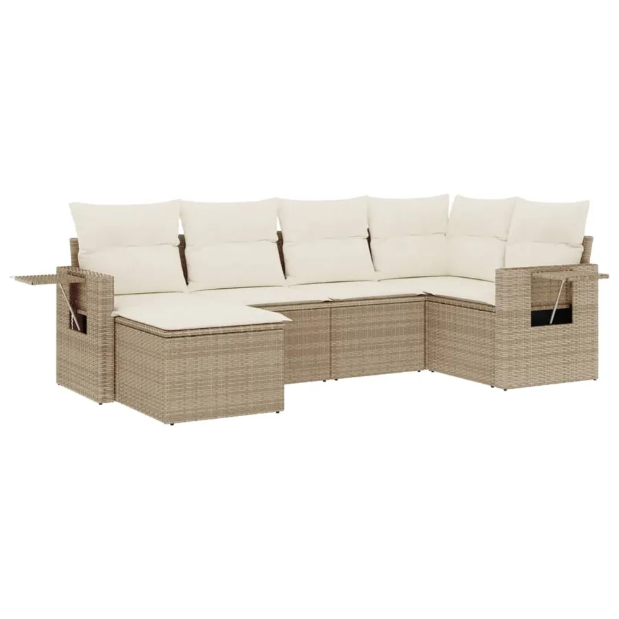 Salon de jardin avec coussins 6 pcs beige résine tressée - 2